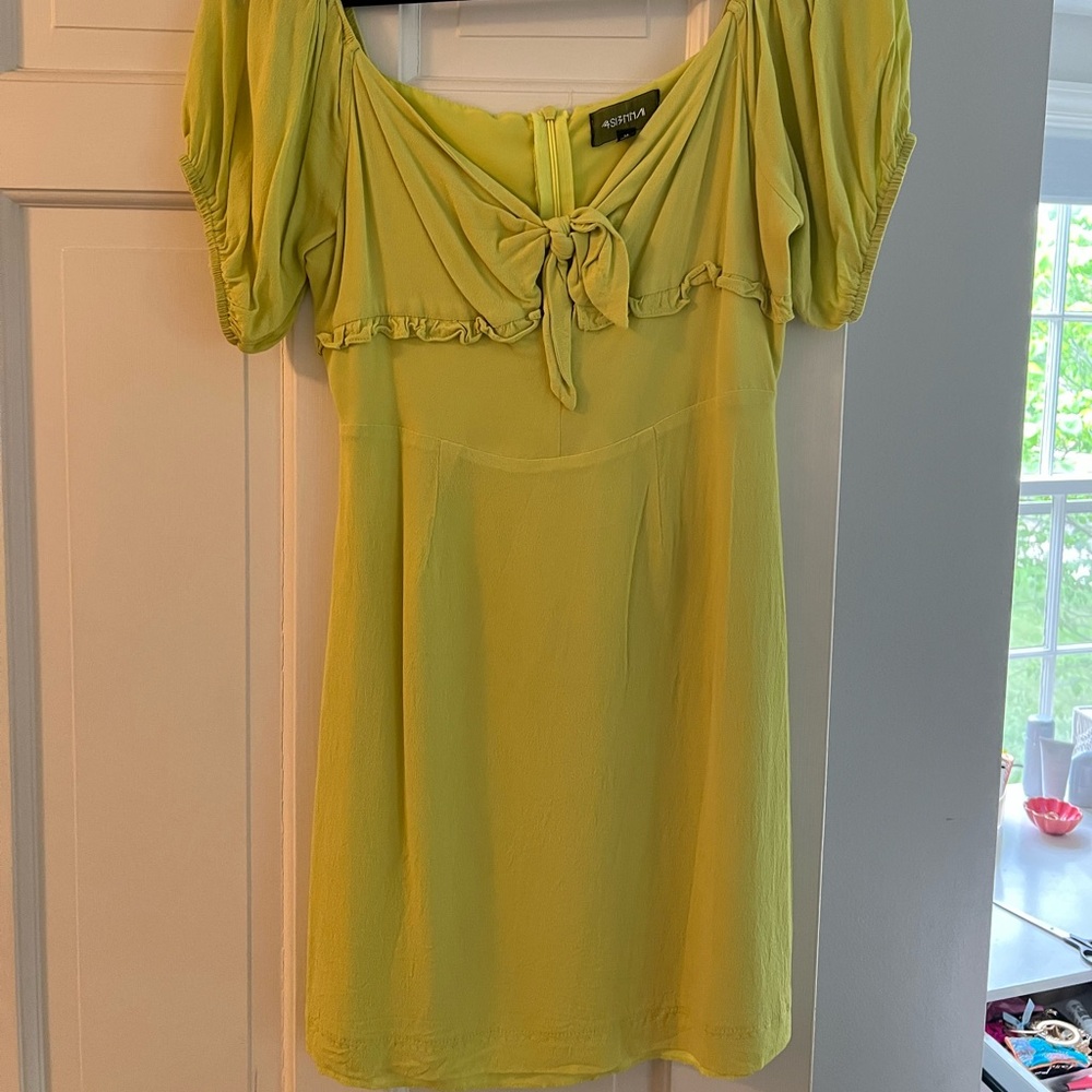 Neon green tie front mini skater dress